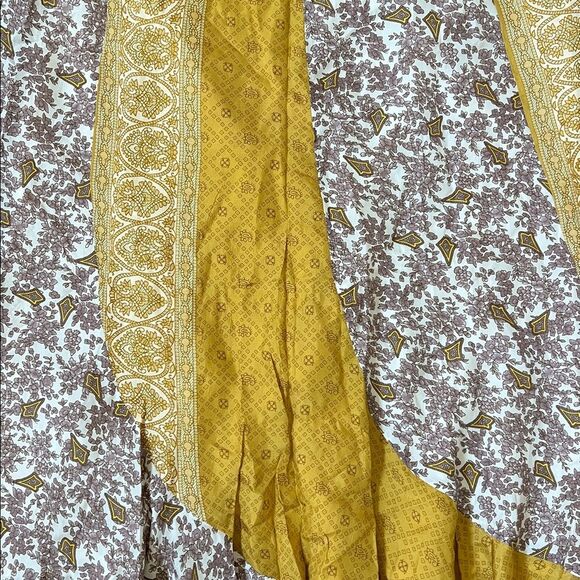 Sundance 100% Silk Skirt Size Large Boho Patchwork Midi Skirt Yellow Paisley - Picture 6 of 11
